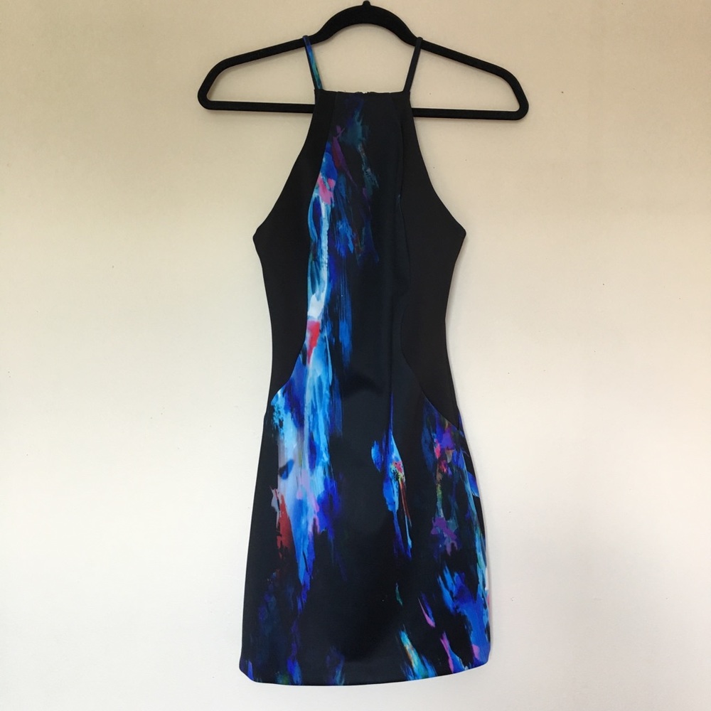 Black/Colorful Watercolor Mini Cocktail Dress